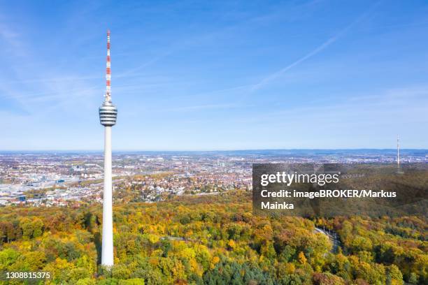 television tower stuttgart tower skyline aerial view city architecture travel text free space copyspace travel stuttgart, germany - stuttgart skyline stock pictures, royalty-free photos & images