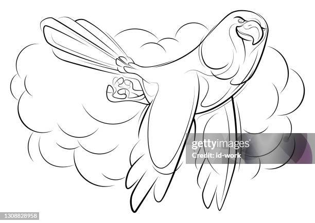 eagle flying line drawing - bald eagle wings stock illustrations