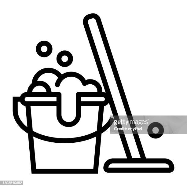 stockillustraties, clipart, cartoons en iconen met pictogram reinigingslijn, vectorillustratie overzichtssymbool - bucket