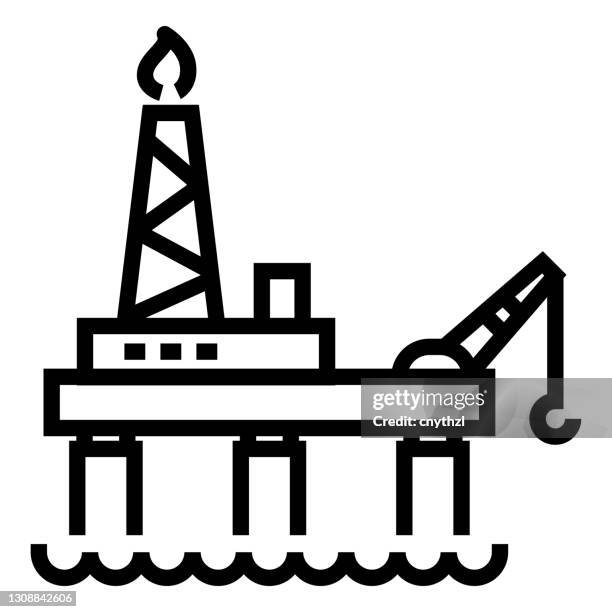 offshore platform line icon, outline symbol vector illustration - offshore platform drilling rig stock illustrations