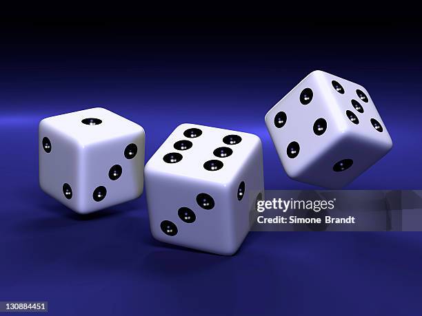 three falling dice, 3-d illustration - 3d dice stock illustrations