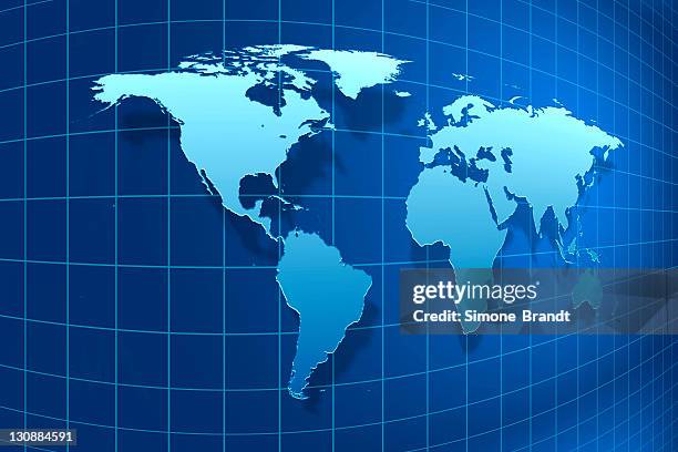 blue, distorted map of the world, 3-d illustration - contortionist stock illustrations