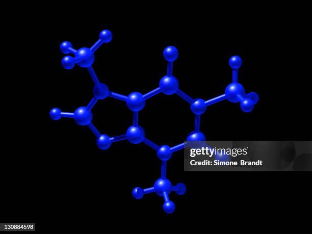 blue-coloured model of a caffeine molecule, 3d illustration - small molecule stock illustrations