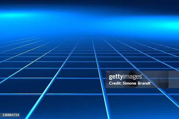 blue surface with grid structure running to perspective vanishing point, 3d illustration - security screen stock illustrations