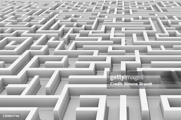 light-grey labyrinth, 3d illustration - top angle stock illustrations