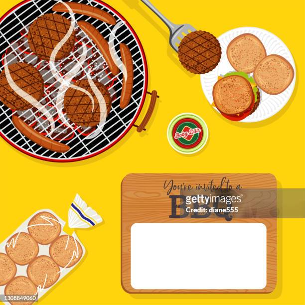 bbq invitation template with copy space - clip art family stock illustrations