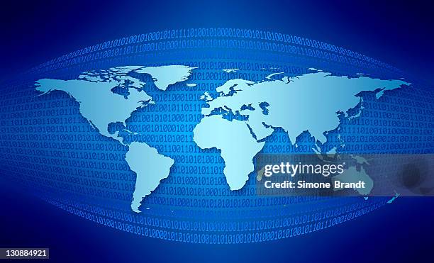 blue world map with numbers, illustration - record collection stock illustrations