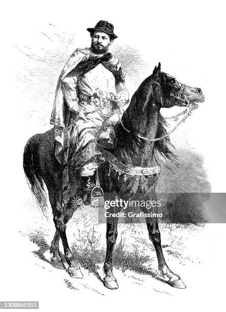gaucho on horse near the andes argentina 1877 - argentina gaucho stock illustrations