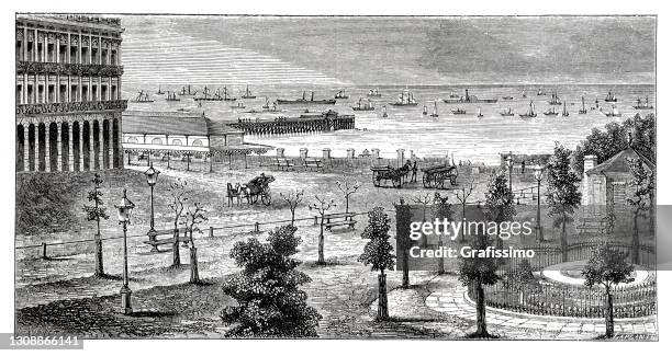 buenos aires argentina harbor and plaza de mayo 1877 - buenos aires plaza de mayo stock illustrations