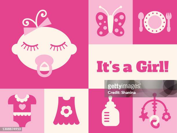 現代の新しい女の赤ちゃんグリーティングカード - v3 - its a girl点のイラスト素材／クリップアート素材／マンガ素材／アイコン素材
