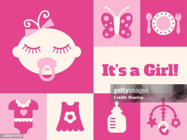 modern new baby girl greeting card - v3 - its a girl stock illustrations