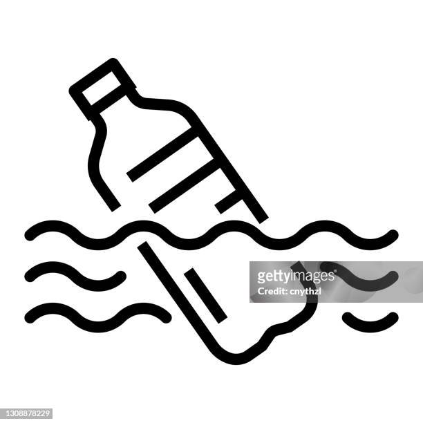 kunststoff-abfall-linie-symbol, umriss symbol vektor-illustration - water pollution stock-grafiken, -clipart, -cartoons und -symbole