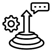 Goal achievement Progress hindered and process on White background, Perfect Motivational Symbols, Upward Arrow Cog and Discussion Bubble Vector Glyph Icon Design