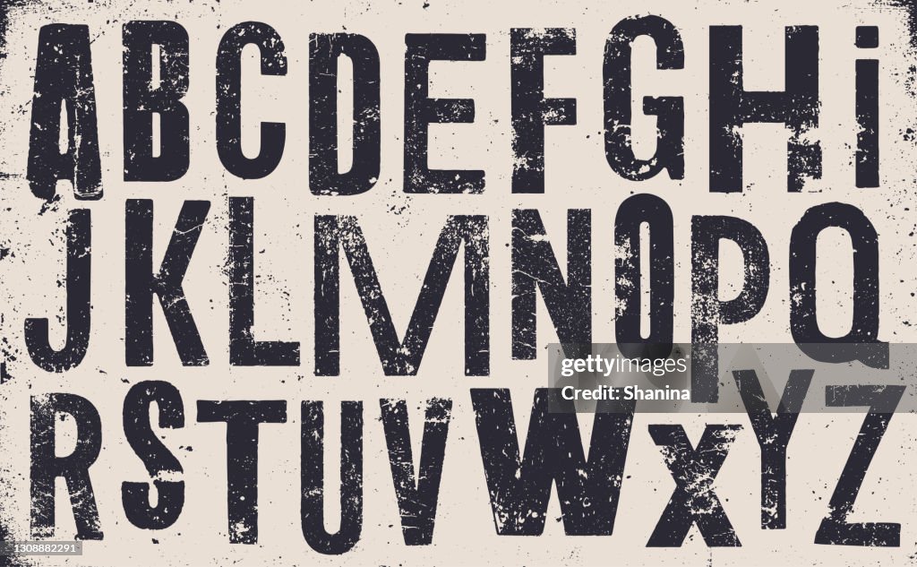 Distressed old uppercase alphabet - v1