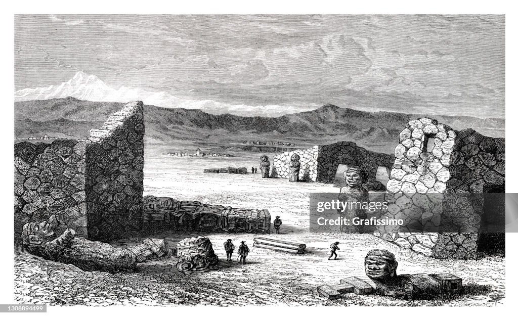 Re-Columbian archaeological site Tiwanaku in Bolivia 1877