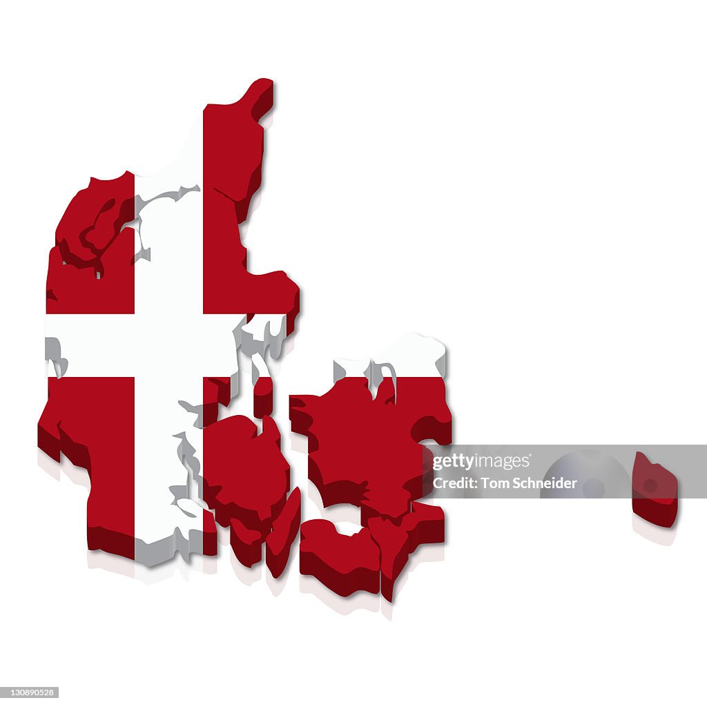 Outline and flag of Denmark, 3D