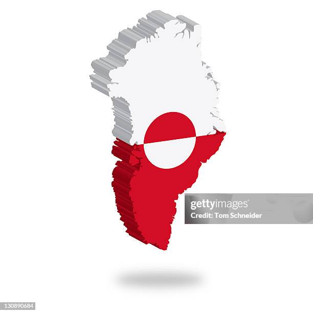 outline and flag of greenland, 3d, hovering - tridimensional stockfoto's en -beelden
