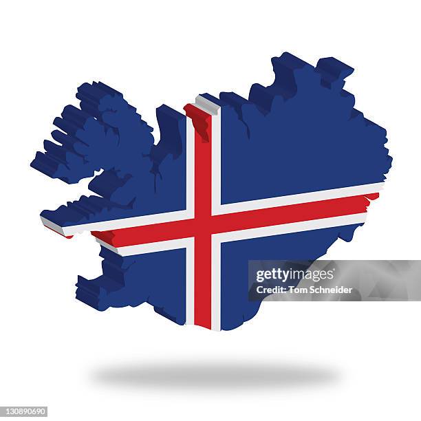 outline and flag of iceland, 3d, hovering - tridimensional stockfoto's en -beelden