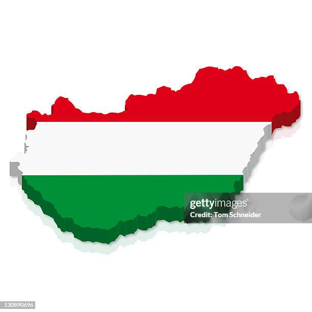 outline and flag of hungary, 3d - top angle stock illustrations