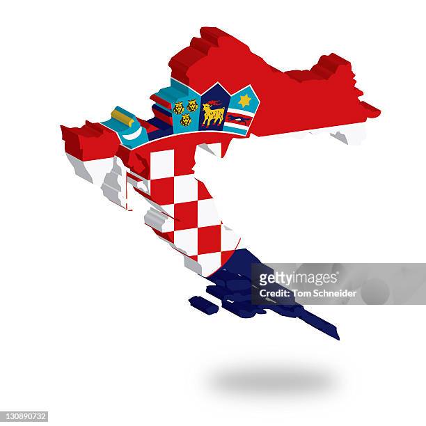 shape and national flag of croatia, levitating, 3d computer graphics - tridimensional stockfoto's en -beelden