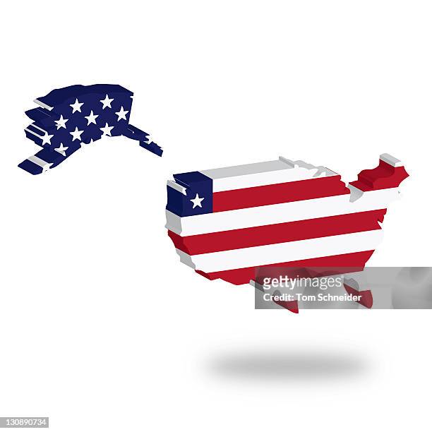 shape and national flag of the united states of america, usa, levitating, 3d computer graphics - tridimensional stockfoto's en -beelden