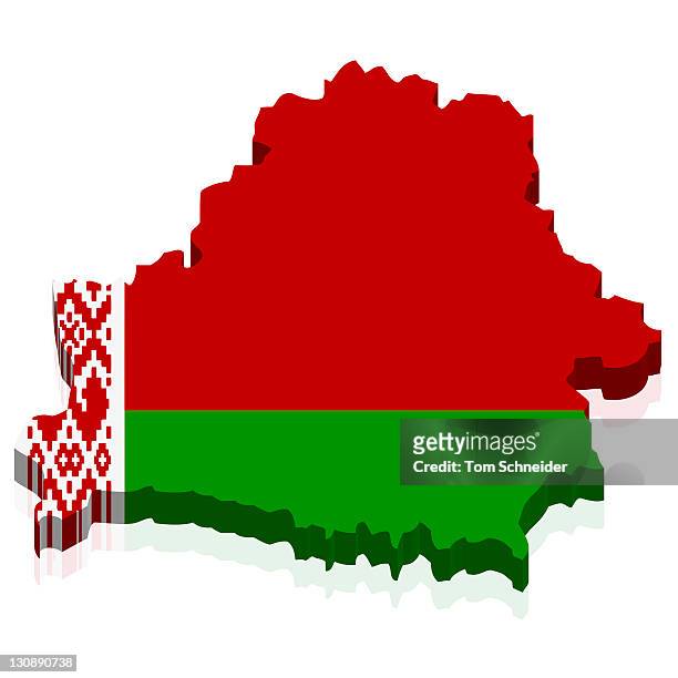 shape and national flag of the republic of belarus, 3d computer graphics - tridimensional stockfoto's en -beelden