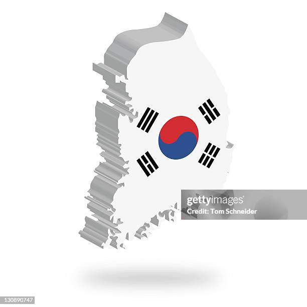 shape and national flag of south korea, levitating, 3d computer graphics - tridimensional stockfoto's en -beelden