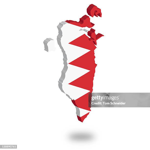 shape and national flag of bahrain, levitating, 3d computer graphics - tridimensional stockfoto's en -beelden