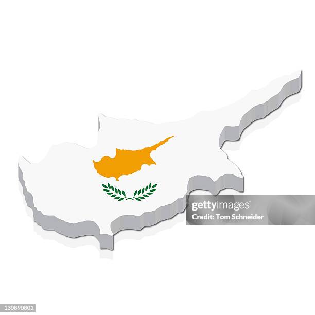 shape and national flag of the republic of cyprus, 3d computer graphics - tridimensional stockfoto's en -beelden