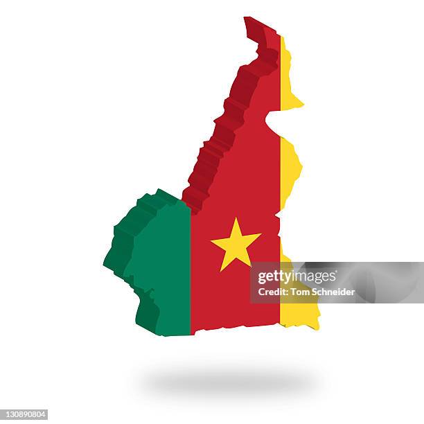 shape and national flag of cameroon, levitating, 3d computer graphics - tridimensional stockfoto's en -beelden