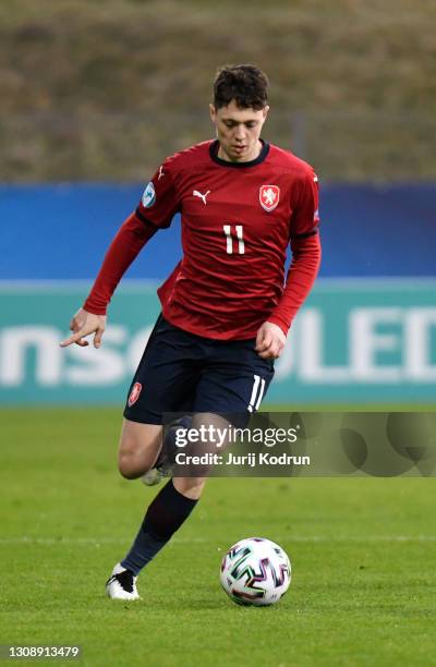 Ladislav Krejci of Czech Republic runs with the ball during the 2021 UEFA European Under-21 Championship Group B match between Czech Republic and...