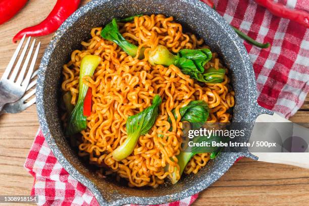 directly above shot of food in bowl on table - korean food stockfoto's en -beelden