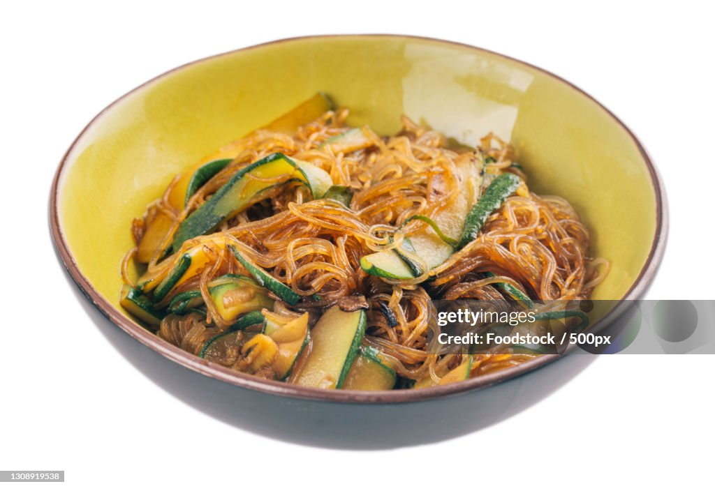 High angle view of food in bowl on white background