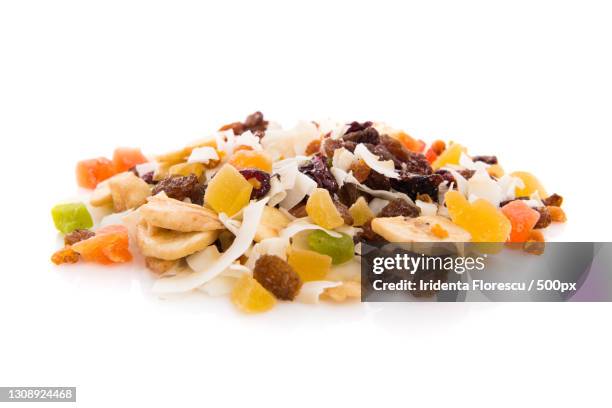 close-up of food against white background - dry fruits stock pictures, royalty-free photos & images