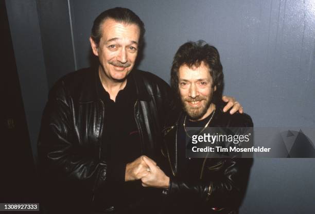 Charlie Musselwhite and Harvey Mandel pose during the South Bay Blues awards at One Step Beyond on November 13, 1992 in Santa Clara, California.