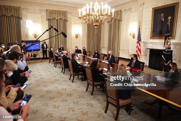 President Joe Biden and Vice President Kamala Harris meet with Health and Human Services Secretary Xavier Becerra and Homeland Security Secretary...