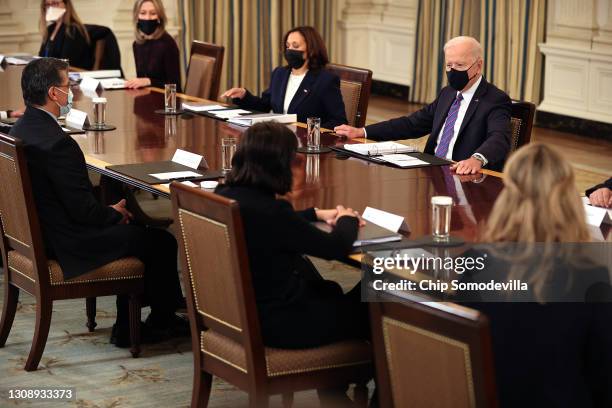 President Joe Biden and Vice President Kamala Harris meet with Health and Human Services Secretary Xavier Becerra , cabinet members and immigration...