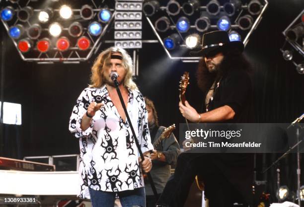 Johnny Van Zant and Gary Rossington of Lynyrd Skynyrd perform at Shoreline Amphitheatre on September 27, 1992 in Mountain View, California.