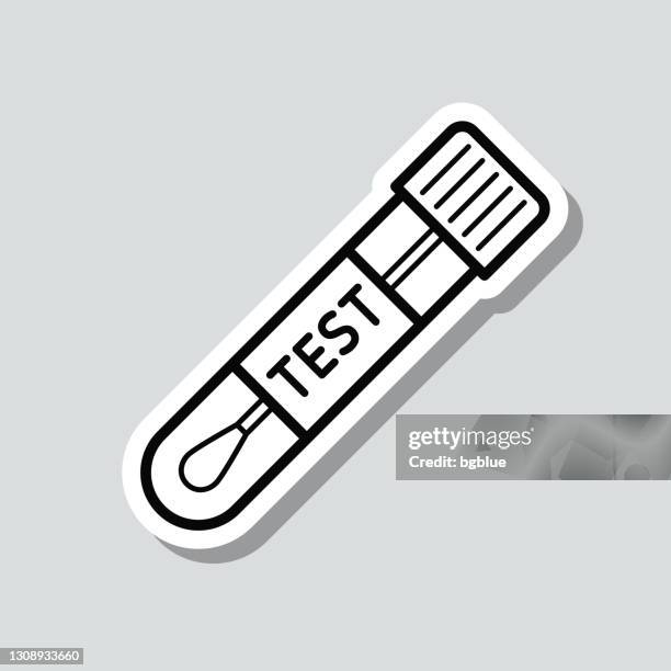 wattestäbchen reagenzglas. icon-aufkleber auf grauem hintergrund - medizinischer test stock-grafiken, -clipart, -cartoons und -symbole