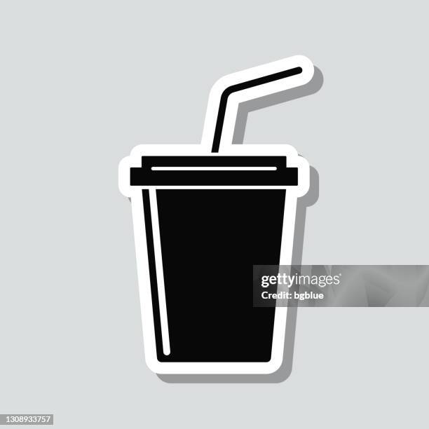 cup with straw. icon sticker on gray background - coffee take away cup simple stock illustrations