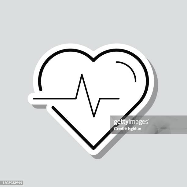 herzschlag - herzpuls. icon-aufkleber auf grauem hintergrund - listening to heartbeat stock-grafiken, -clipart, -cartoons und -symbole