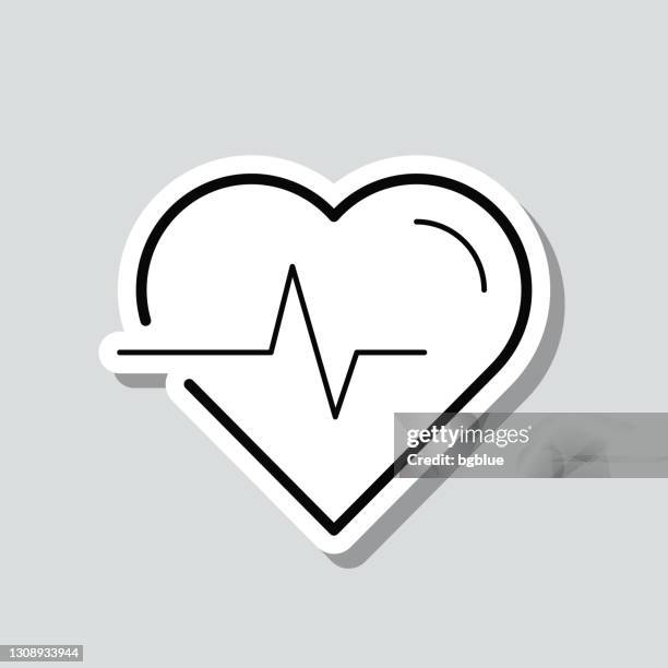 ilustraciones, imágenes clip art, dibujos animados e iconos de stock de latidos del corazón - pulso cardíaco. icono de pegatina sobre fondo gris - reanimación cardiopulmonar