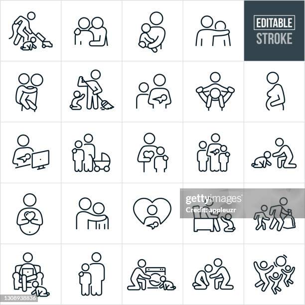 single parent thin line icons - editable stroke - guru stock illustrations