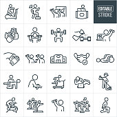 Fitness Facility And Disinfecting Thin Line Icons - Ediatable Stroke