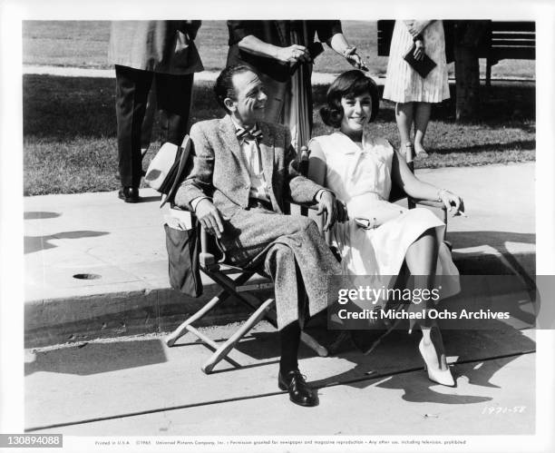 Don Knotts and Joan Staley relaxing in between scenes of the film 'The Ghost And Mr. Chicken', 1966.