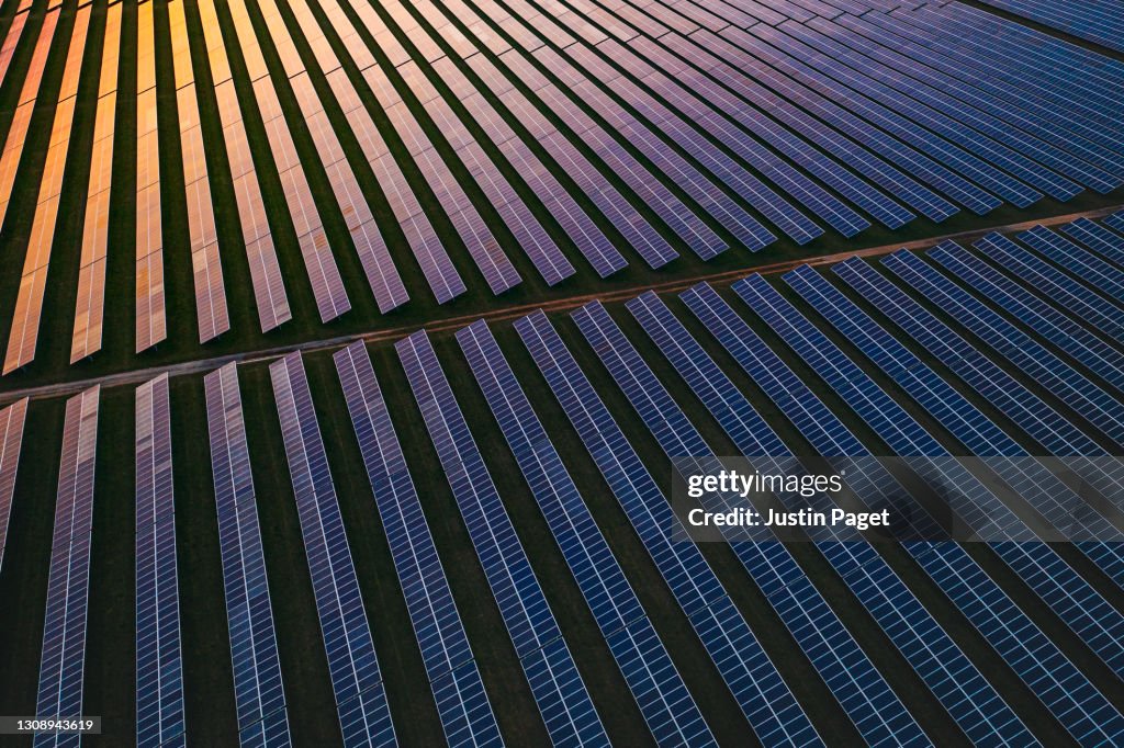 Solar panels at dusk