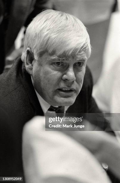 University of Wyoming head basketball coach Benny Dees addresses the crowd during a game between UW and Texas Tech University at the Auditorium Arena...