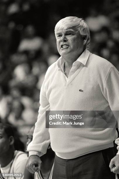 University of Wyoming head basketball coach Benny Dees grimaces along the sideline during a game between UW and West Germany at the Auditorium Arena...