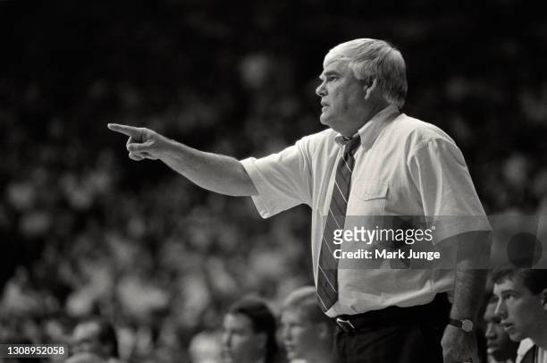 University of Wyoming head basketball coach Benny Dees gives instructions during a game between UW and the University of Nebraska at the Auditorium...