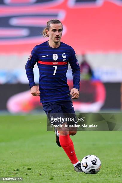 Antoine Griezmann of France in action during the FIFA World Cup 2022 Qatar qualifying match between France and Ukraine on March 24, 2021 in Paris,...